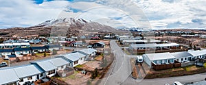 Aerial scenic view of the historic town of Husavik