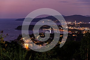 Aerial scenic view over beautiful Andaman sea and 3 bays at Karon Viewpoint, Phuket, Thailand