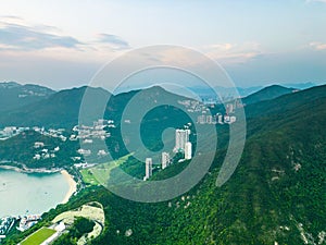 Aerial scenic view of Repulse Bay with modern skyscrapers in Hong Kong, South East Asia