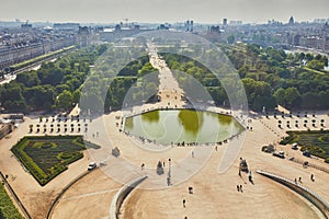 Aerial scenic view of Tuileries park in Paris
