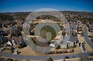 Aerial scenic view of an upscale sub division in suburbs of Georgia