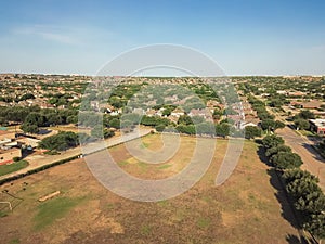 Aerial school district near residential houses in Irving, Texas, USA