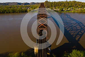 Aerial of Sciotoville Railroad Bridge - Ohio River - Kentucky and Ohio