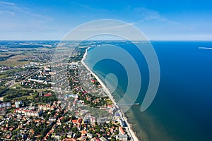 Aerial: Seacoast of the resort town of Zelenogradsk