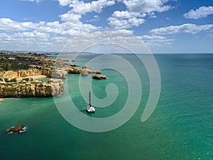 Aerial seascape of Algarve coast  a popular beach destination . Portugal