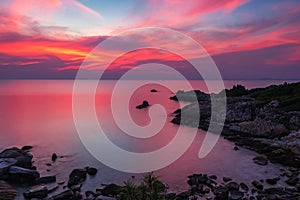 Aerial seascape twilight sky at dusk in Ko Man Klang, Rayong