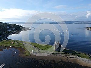 Aerial of the seashore in Isle of Arran, Scotland.