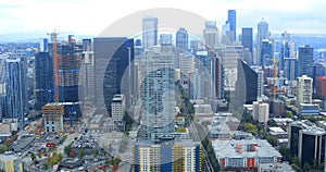 Aerial of Seattle, Washington skyline 4K