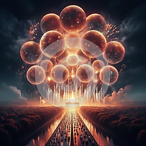 Aerial shells Large, spherical fireworks that explode