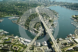 Aerial of Ship Canal and Interstate Bridge