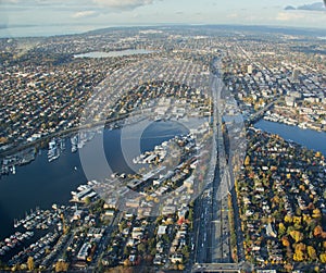 Aerial of Ship Canal and Interstate Bridge