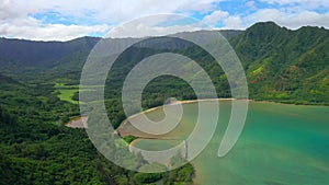 Aerial Shoot, Hawaii, Island Oahu, Mahie Point, Pacific Ocean, Kahana Bay, Huilua Pond