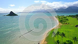 Aerial Shoot, Hawaii, Island Oahu, Pacific Ocean, Kualoa Ranch, Kualoa Regional Park, Kualoa Point photo