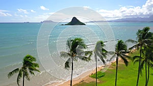 Aerial Shoot, Island Oahu, Hawaii, Kualoa Point, Pacific Ocean, Kualoa Ranch, Kualoa Regional Park