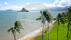 Aerial Shoot, Island Oahu, Hawaii, Kualoa Point, Pacific Ocean, Kualoa Regional Park, Kualoa Ranch