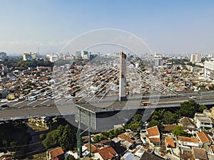 Aerial shoot of Pasupati Bridge, landmark of Bandung City, capital of West Java Province, Indonesia photo