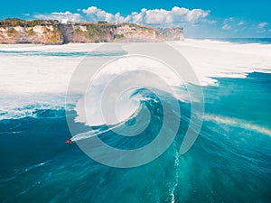 Aerial shooting of big wave surfing in Bali. Big waves in ocean