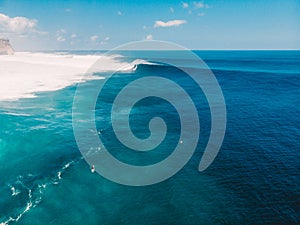 Aerial shooting of big wave surfing in Bali. Big waves in ocean