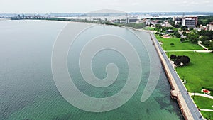 Aerial of the shoreline at Burlington, Ontario, Canada 4K