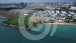 Aerial shoreline view of Lake Michigan in Chicago, Illinois