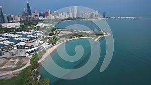 Aerial shoreline view of Lake Michigan in Chicago, Illinois