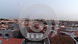 Aerial shot above roof in historic centre of Porto