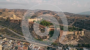 Aerial shot of ancient Alcazaba of Almeria, a fortress in southern Spain