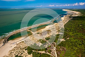 Aerial shot of the Atlantic coastline in Gironde, France