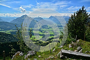 Aerial shot of the Austria Tyrol visible from Unterberg to Kossen on a sunny day