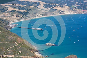 Aerial shot of Avila bay and the California coast