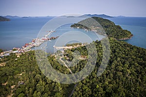 Aerial shot of Bang Bao fishing village in Koh Chang