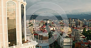 Aerial shot of Batumi Georgia. Flight of a drone over the city center.