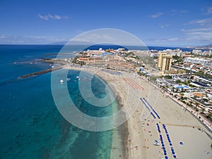 Aerial shot of beach and ocean in Adeje Playa de las A