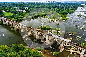 Aerial shot of the beautiful Historic CSX A-Line Bridge across the James River at Richmond