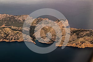 Aerial shot of the beautiful islands in Mallorca Desde el Aire, Islas Baleares in Spain