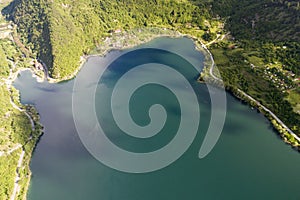 Aerial shot of the beautiful Lake Scanno in Abruzzo