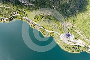 Aerial shot of the beautiful Lake Scanno in Abruzzo