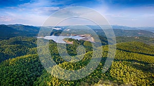 Aerial shot of a beautiful landscape with the Lake Jocassee in South Carolina