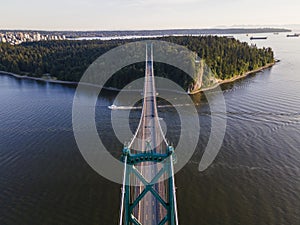 Aerial shot of the beautiful Lions Gate Bridge,  Vancouver, British Columbia