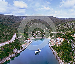 Aerial shot of the beautiful Uvala Prapatna in Croatia. photo