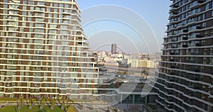 Aerial shot of Belgrade Waterfront towers in Belgrade