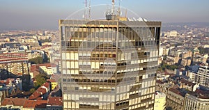 Aerial shot of Beogradjanka, a modern high-rise building in Belgrade