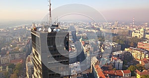 Aerial shot of Beogradjanka, a modern high-rise building in Belgrade downtown area