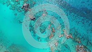 Aerial shot of Bermuda coastline, coral reefs and beaches
