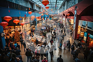 Aerial Shot of Black Friday Shopping Madness.