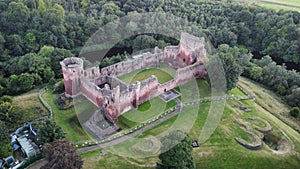 Aerial shot of the Bothwell Castle in South Lanarkshire, Scotland