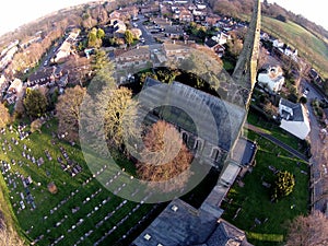 An aerial shot of Bramscote Methodist church