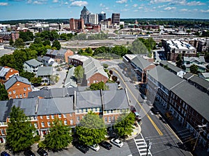 Aerial shot of breathtaking Greensboro skyline from Southside