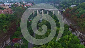 Aerial shot of bridge in canyon Kamenec-Podolskiy