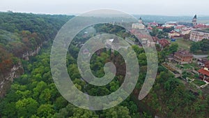 Aerial shot of bridge in canyon Kamenec-Podolskiy